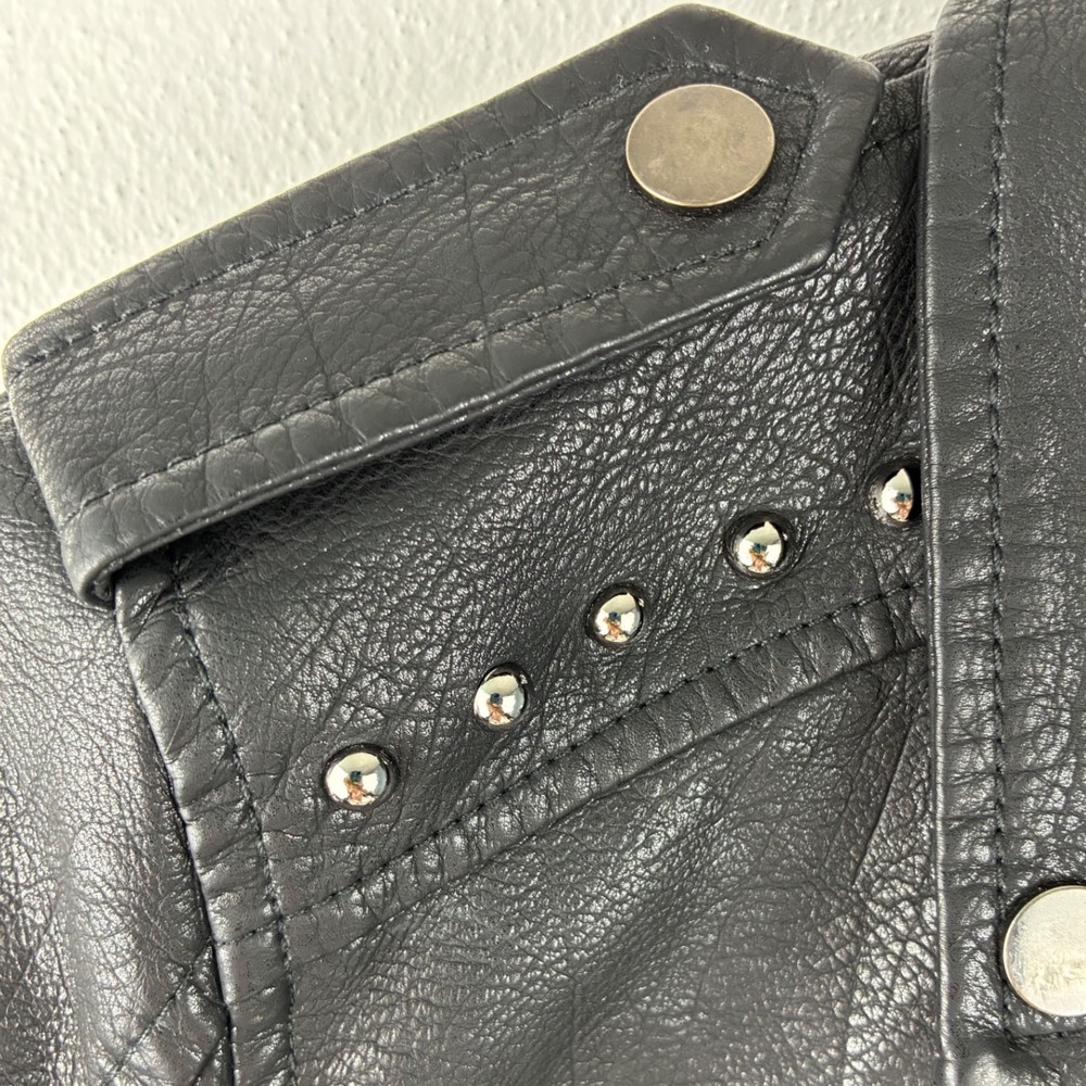 Boho Floral Embroidered Moto Jacket Black Faux Leather Studded Biker Size S - Picture 6 of 11